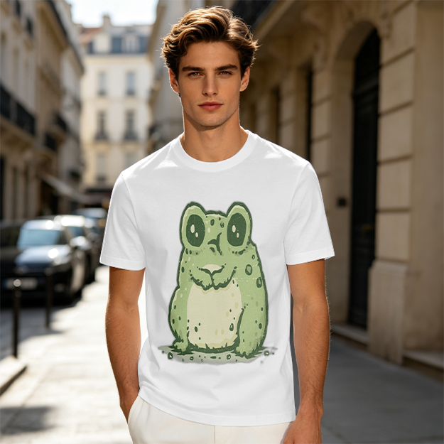 Olive Green T-Shirt With Cute Cartoon Frog Graphic Print