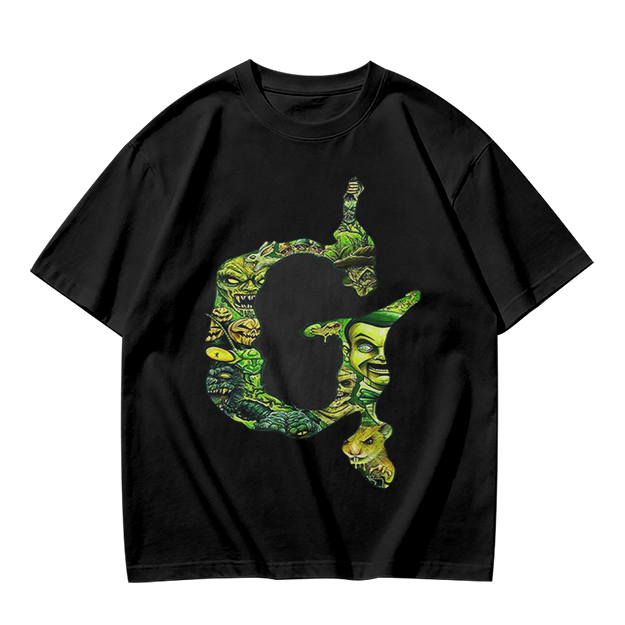 Olive Green T-Shirt With Monster Filled Letter G Graphic
