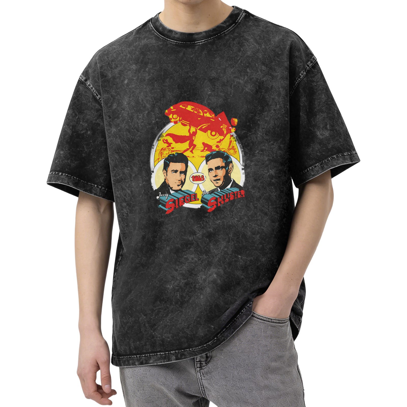 Siegel and Shuster Superman Design Acid Wash T-Shirt