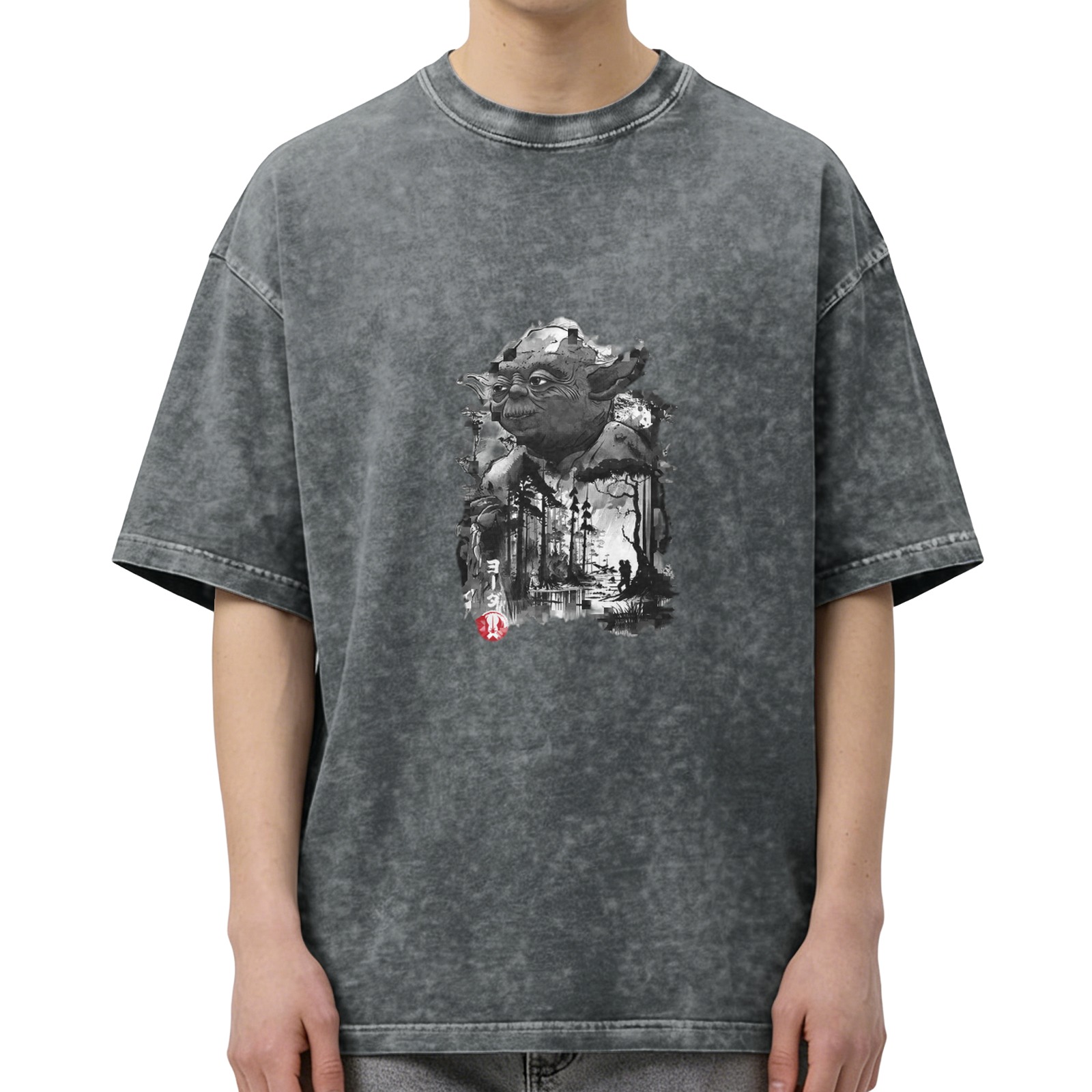 Star Wars Yoda Forest Graphic Acid Wash Cotton T-Shirt