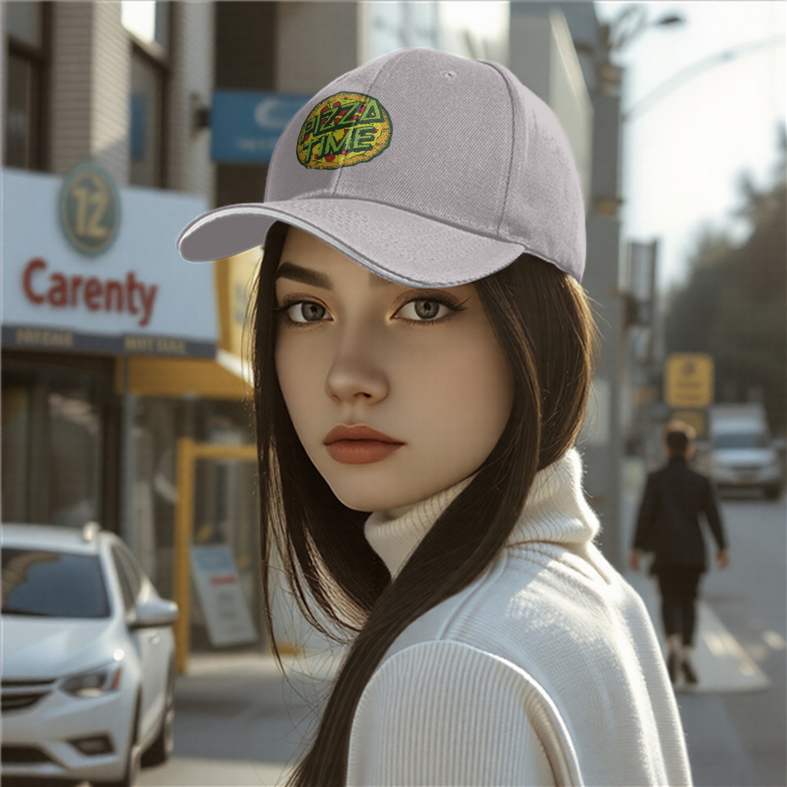 Black Baseball Cap With Pizza Time Graphic Design