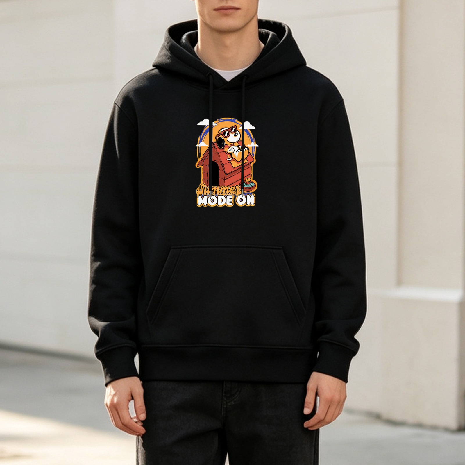 Black hoodie with Snoopy summer mode on graphic print