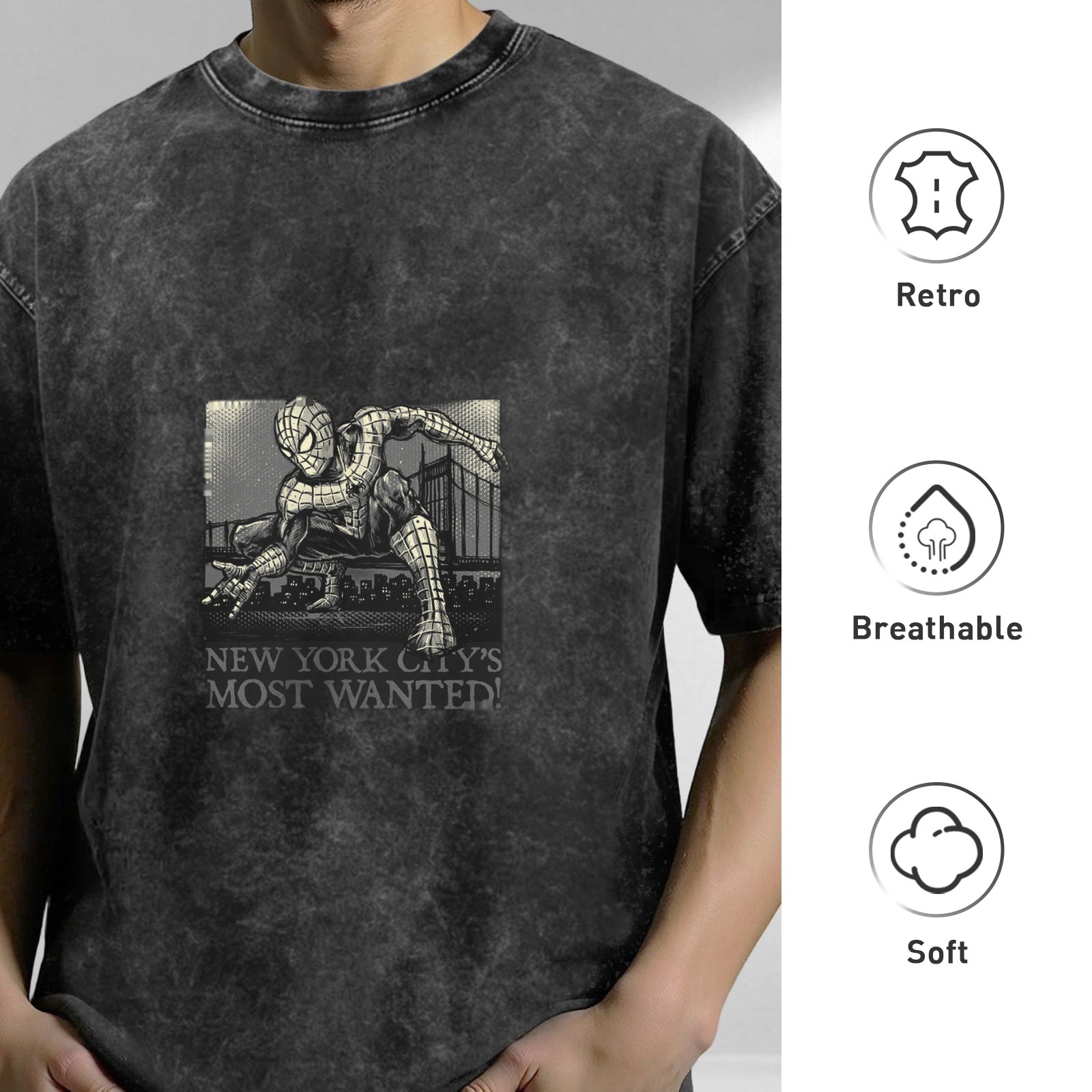 Vintage Spider-Man New York Most Wanted Acid Wash T-Shirt