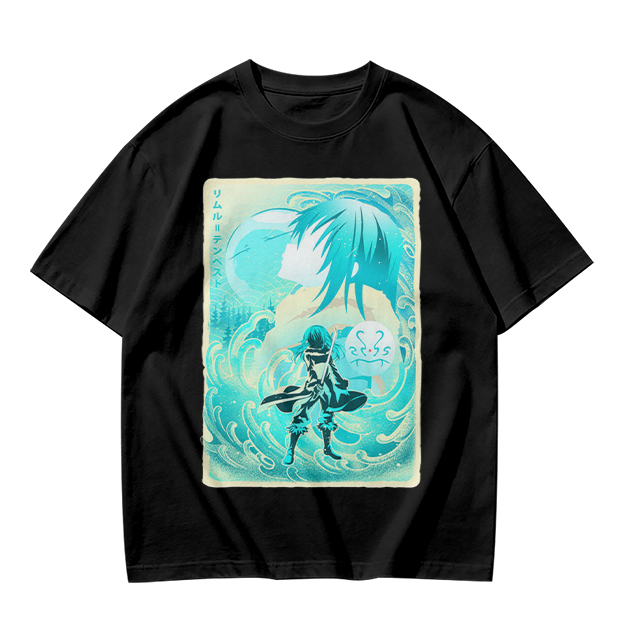 Anime character water design graphic dark green t-shirt