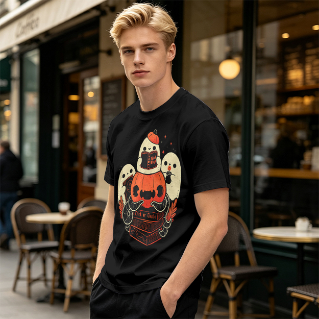 Olive Halloween Ghosts Jack-o'-Lantern Graphic T-Shirt