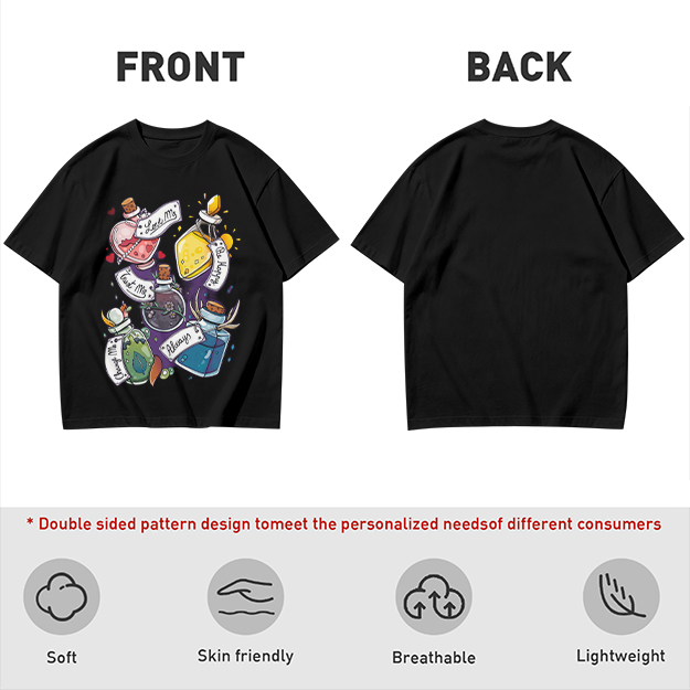 Olive T-Shirt With Magical Potion Bottles Graphic Design