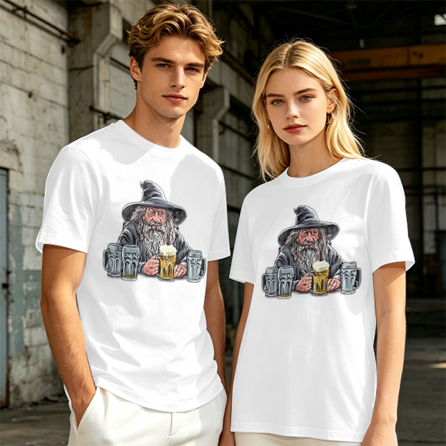 Gandalf with Beer Mugs Funny Wizard Graphic T-Shirt
