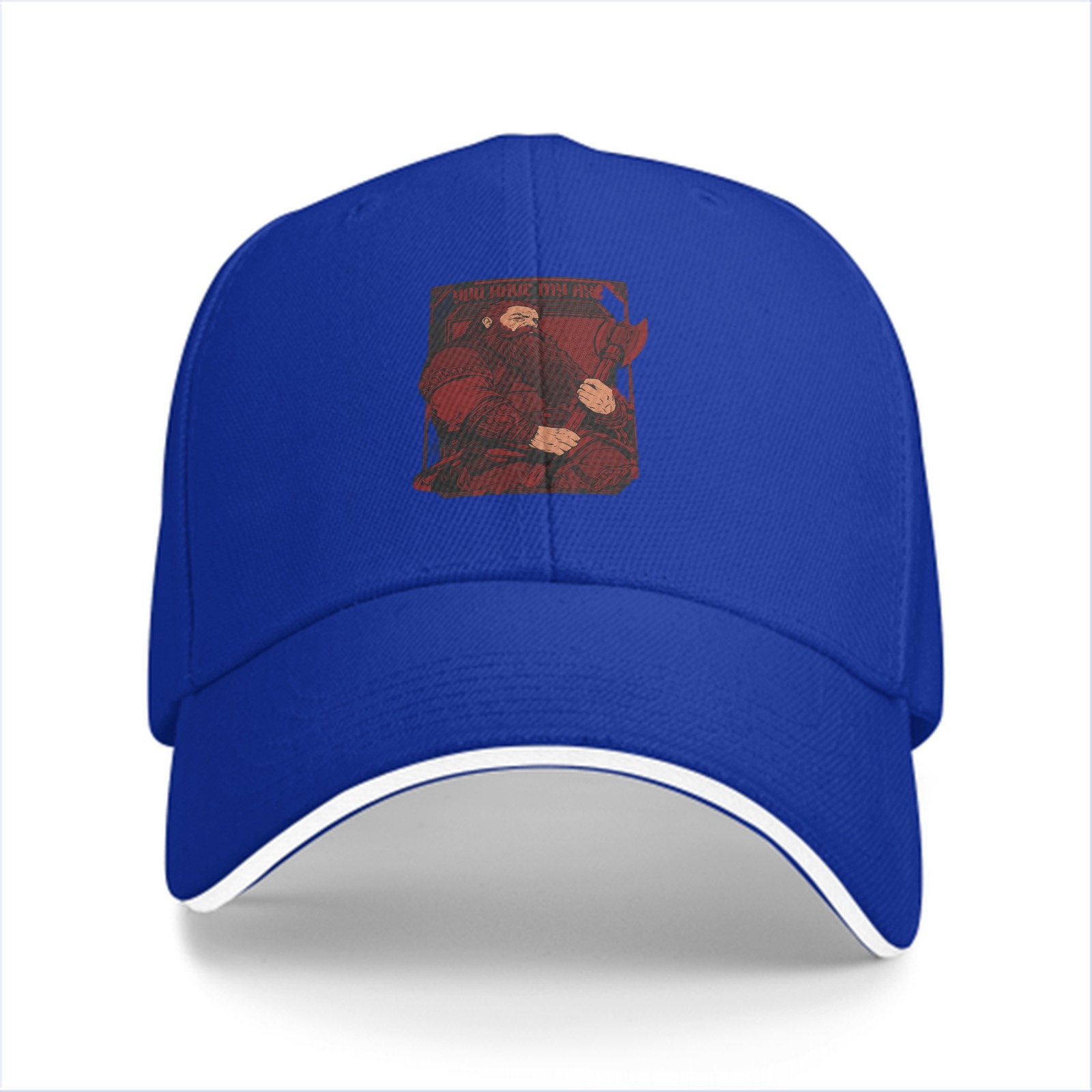 Black Baseball Cap With Red Bearded Figure Graphic Print