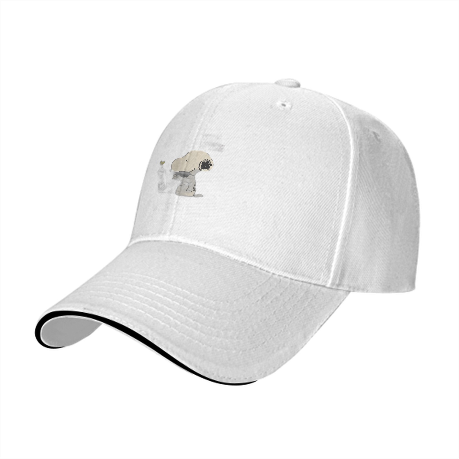 Black baseball cap with Snoopy and Woodstock graphic