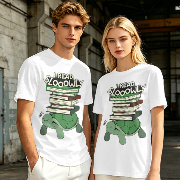 I Read Sloowly Turtle Stacked With Books T-Shirt