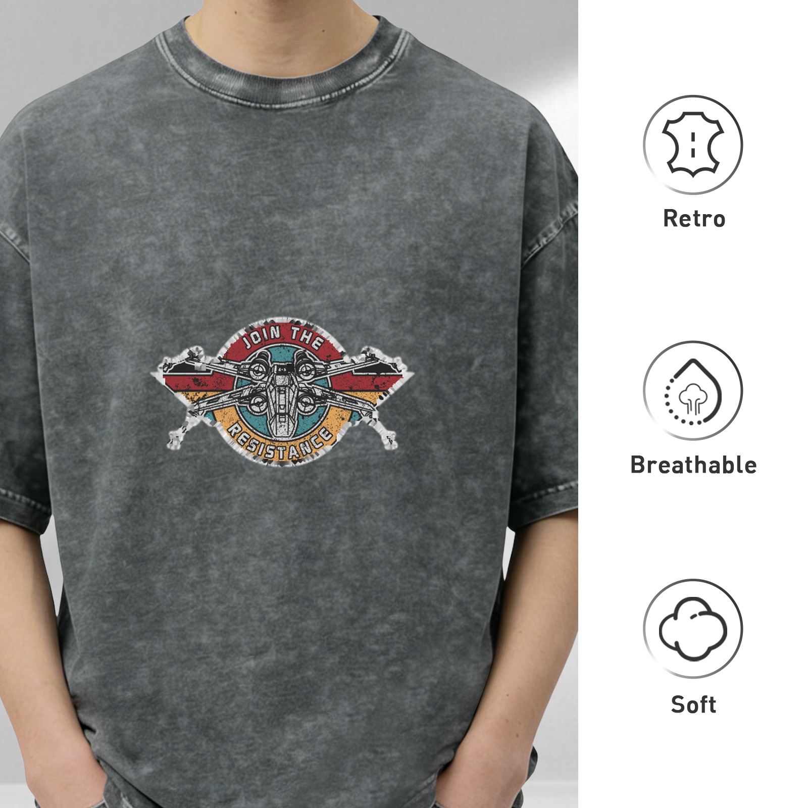 Washed Black Star Wars Join The Resistance X-Wing T-Shirt