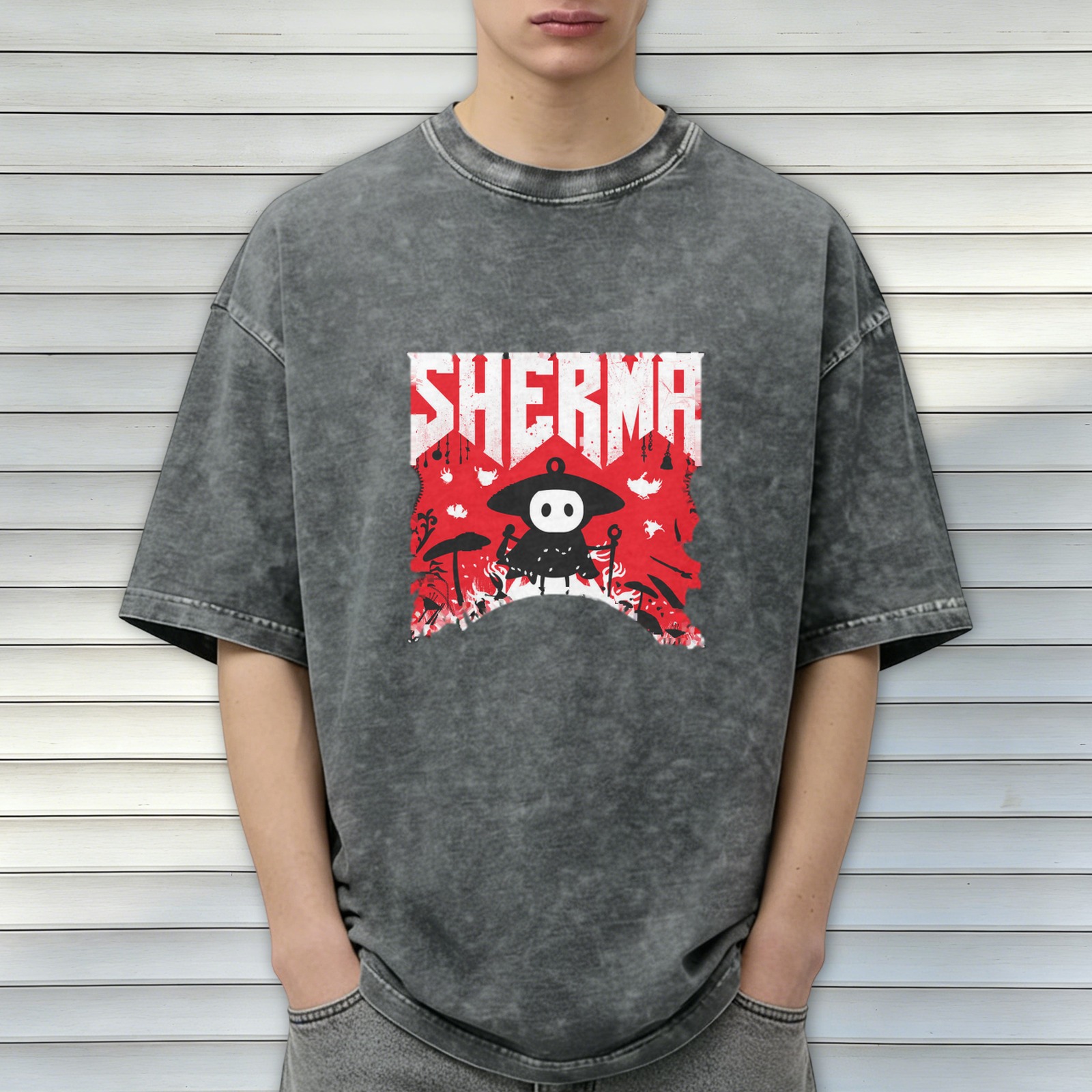 Oversized Acid Wash T-Shirt With Sherma Graphic Print