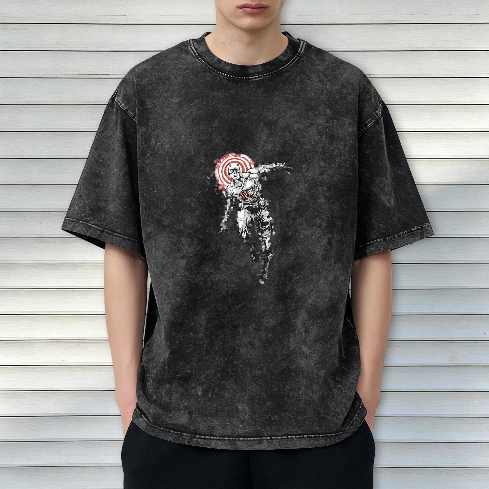 Washed black graphic t-shirt with action hero target print