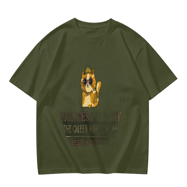 Olive T-Shirt With Princess Cat Graphic And Sunglasses