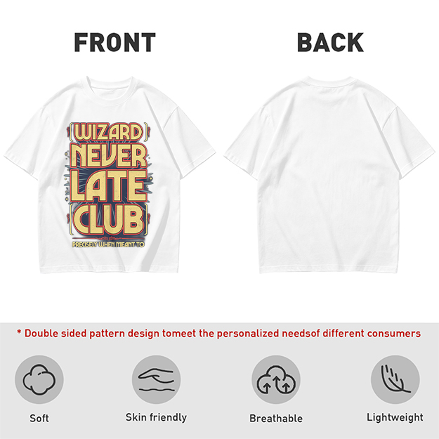Olive t-shirt with Wizard Never Late Club graphic print