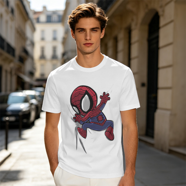 Olive T-shirt with Chibi Spider-Man Graphic Print
