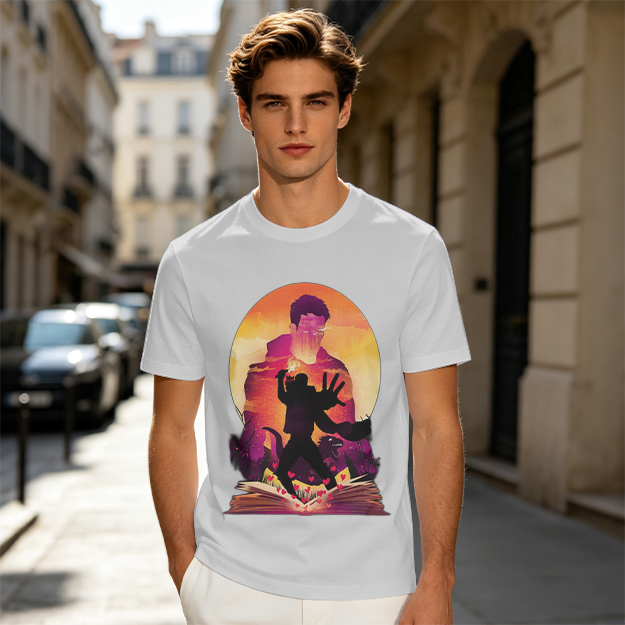 Olive T-Shirt With Fantasy Sunset Silhouette Graphic Print