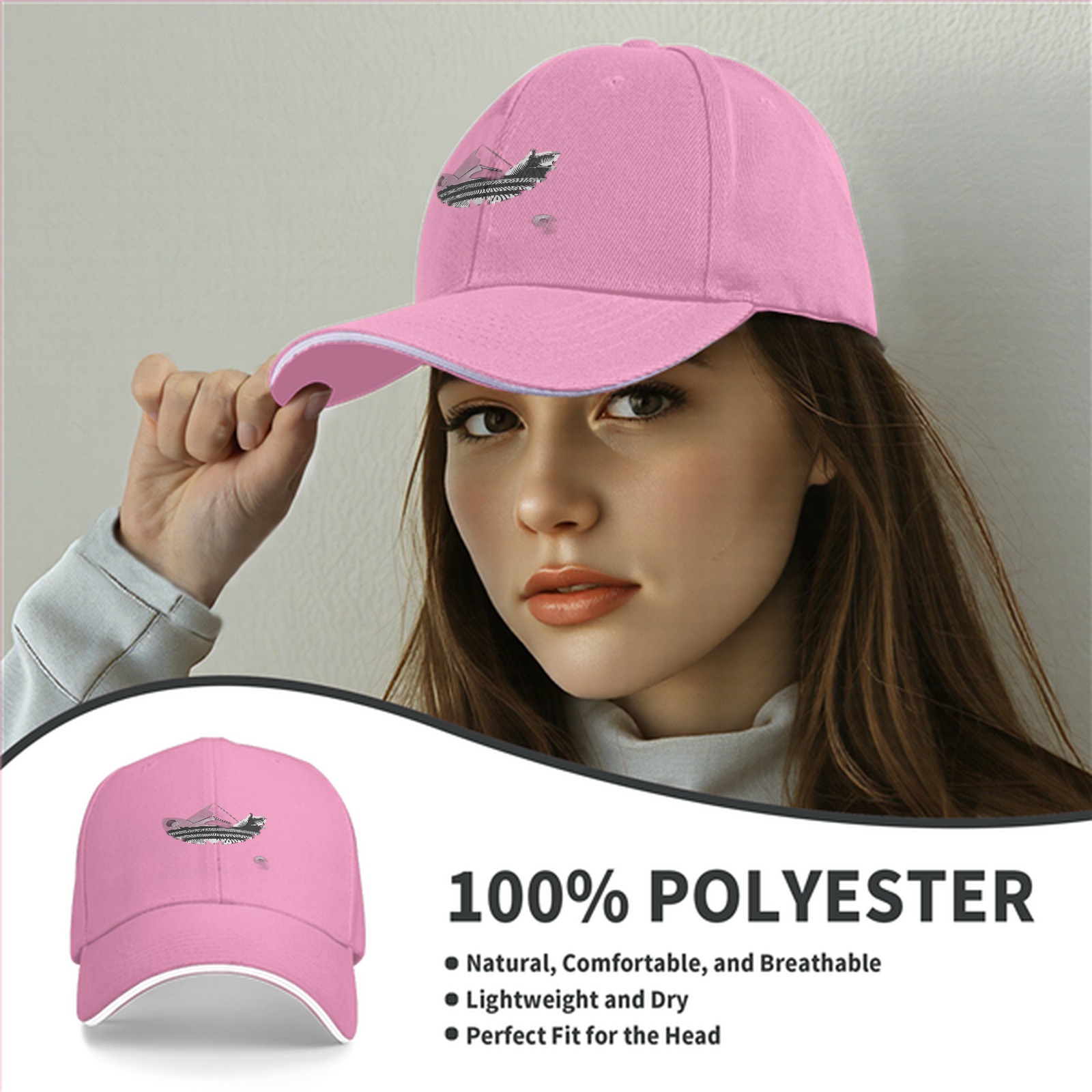 Black baseball cap with piano graphic print
