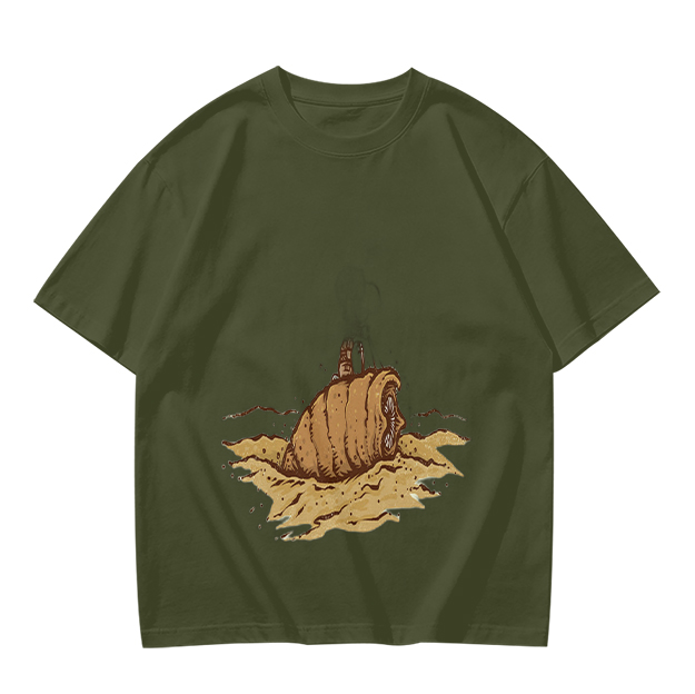 Olive Green T-Shirt With Sandworm Desert Print