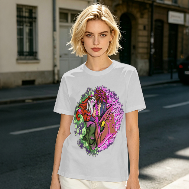 Olive T-Shirt with Gambit and Rogue Superhero Art Print