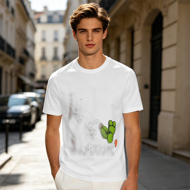 Olive Green T-Shirt With Cartoon Frog Feet Print