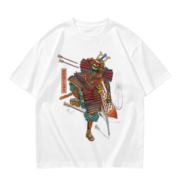 Olive T-shirt with Traditional Samurai Warrior Graphic Print