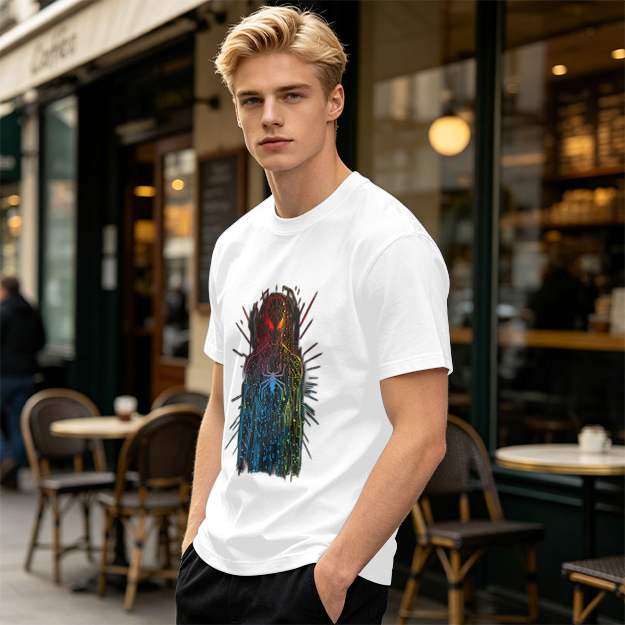 Olive T-Shirt With Abstract Gradient Spider-Man Graphic