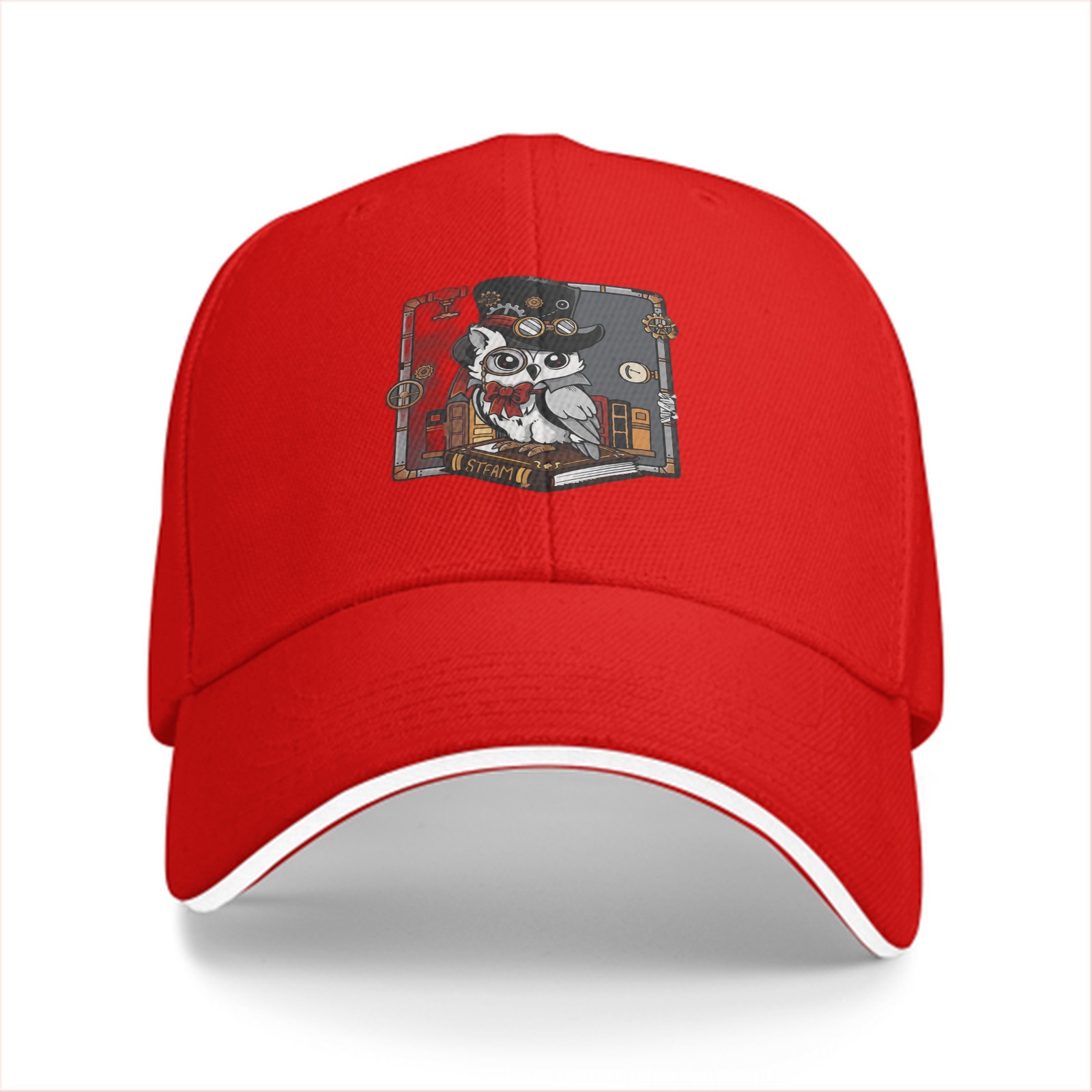 Black Baseball Cap With Steampunk Owl Graphic Design