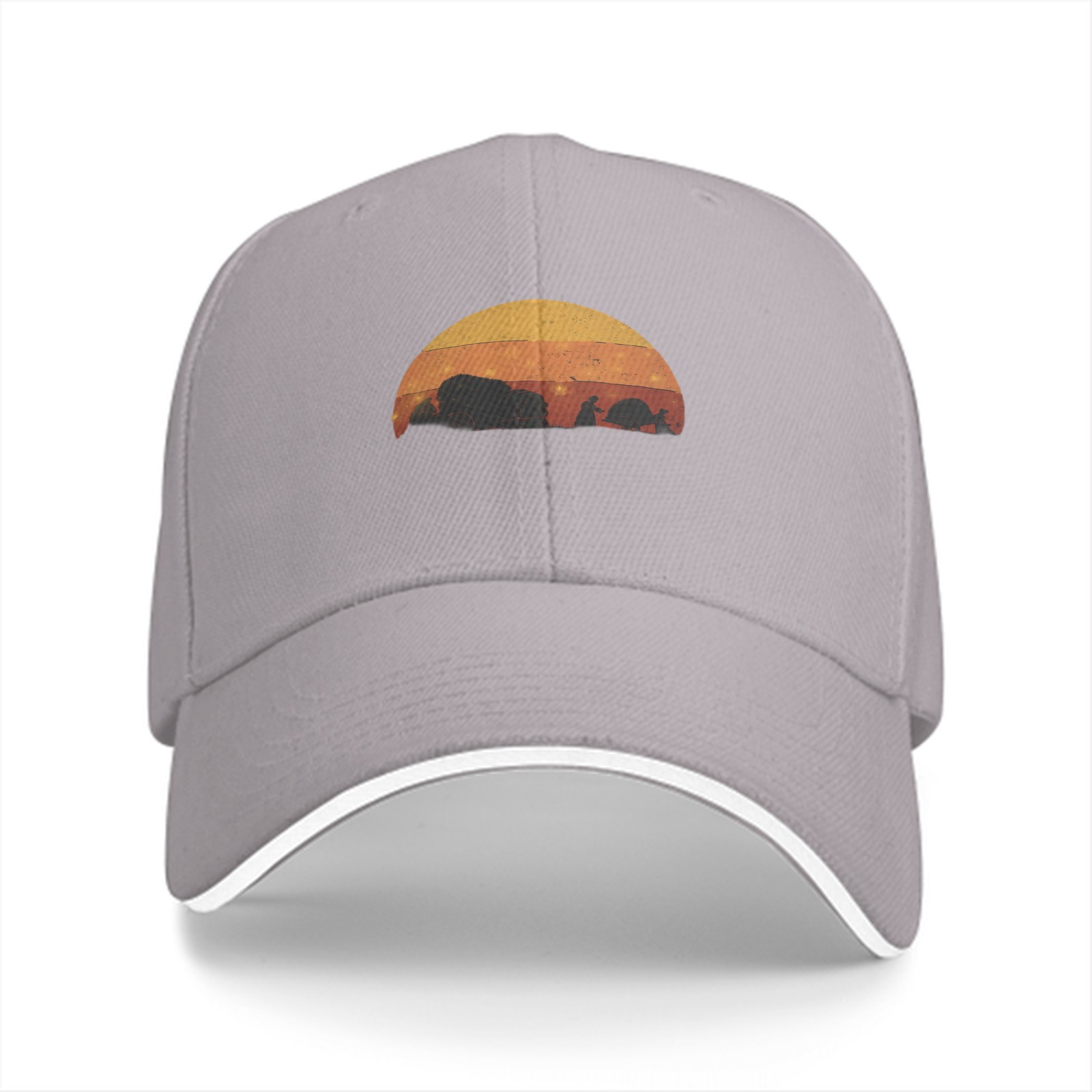 Black Baseball Cap With Retro Desert Sunset Silhouette Graphic