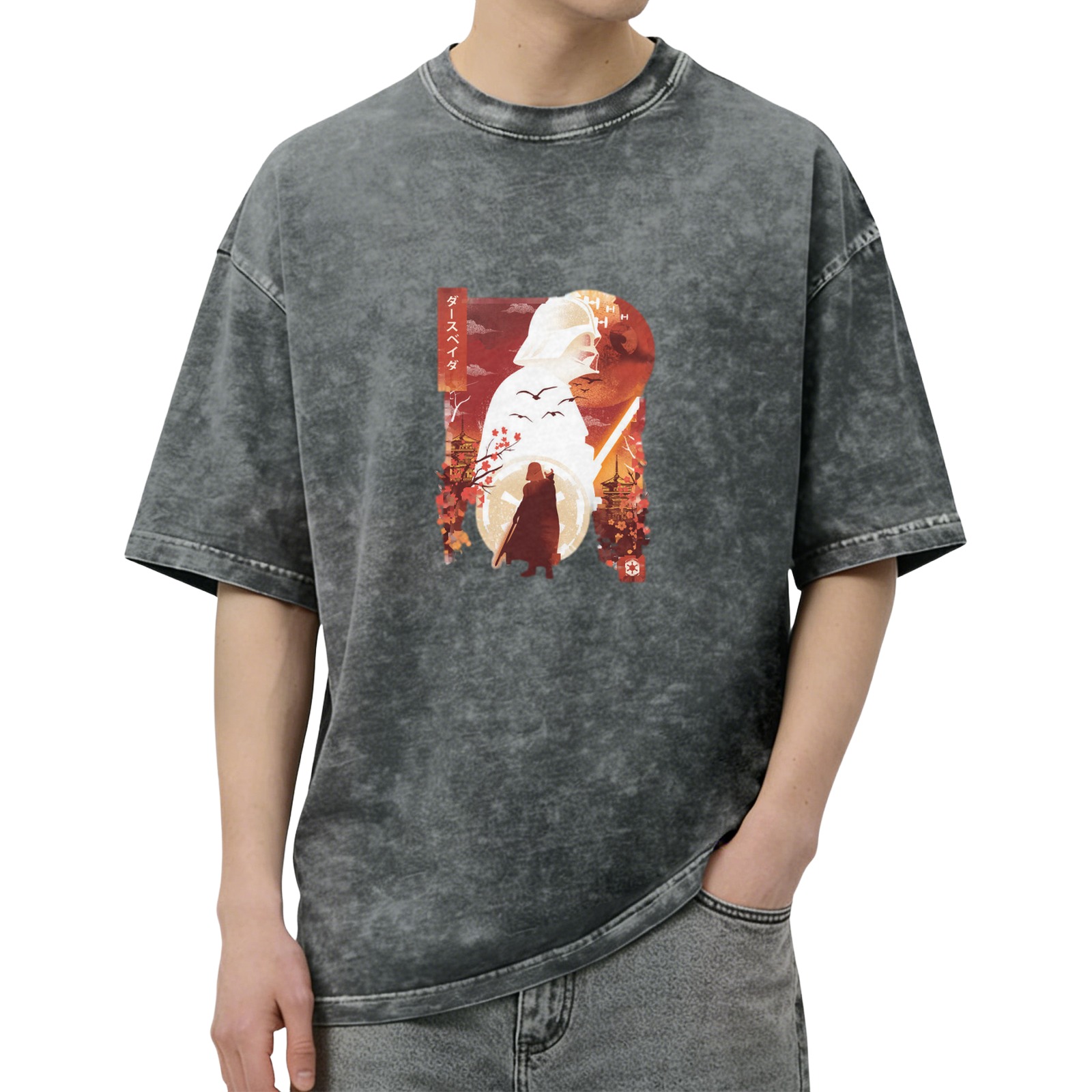 Star Wars Darth Vader Japanese Ukiyo-e Style Graphic Acid Wash T-shirt