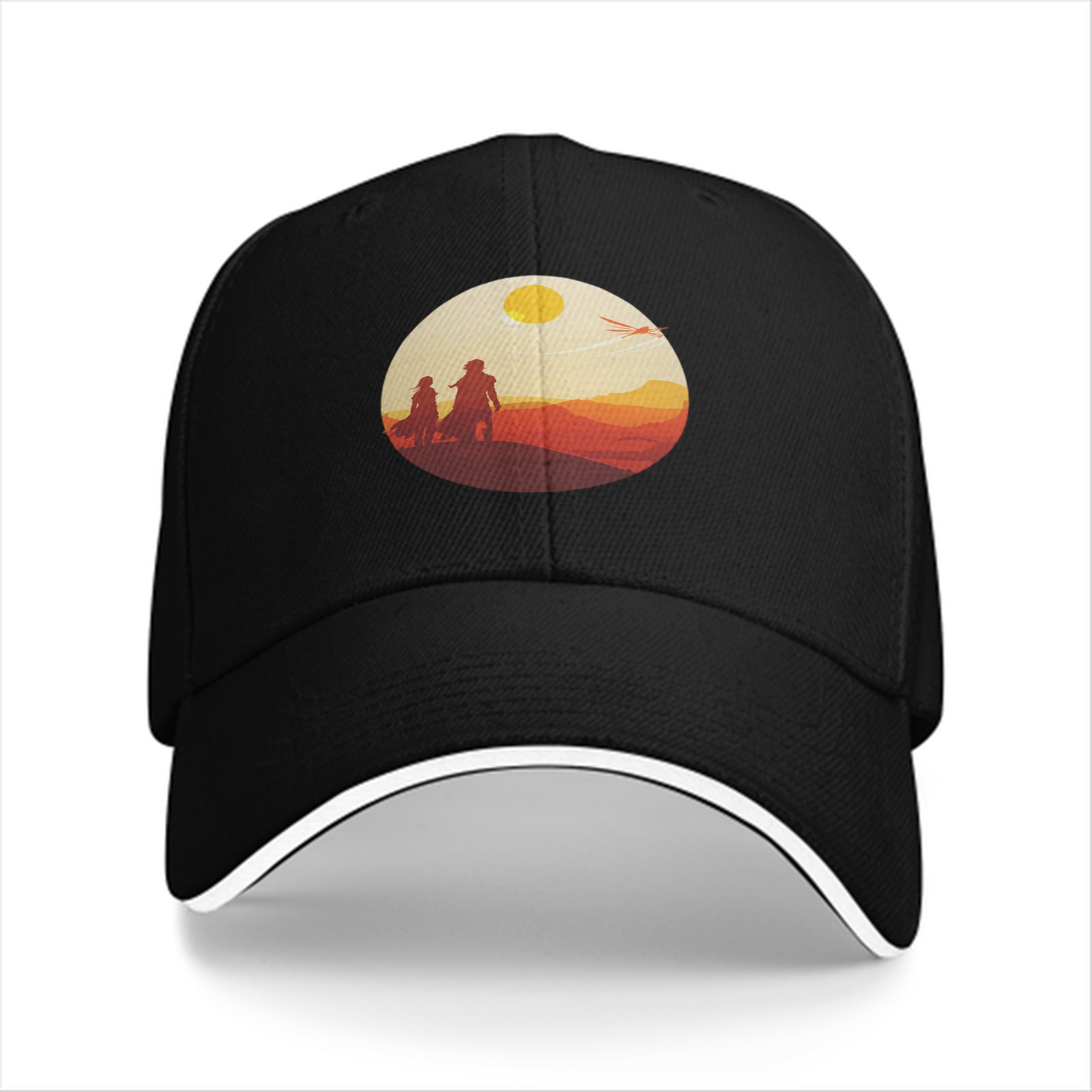 Black baseball cap with desert sunset silhouette print