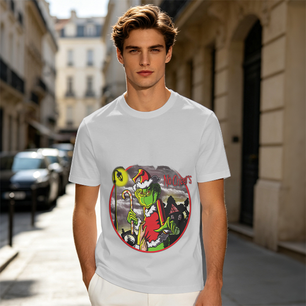 Olive T-shirt with Grinch 'No Cheers' Christmas Graphic Print