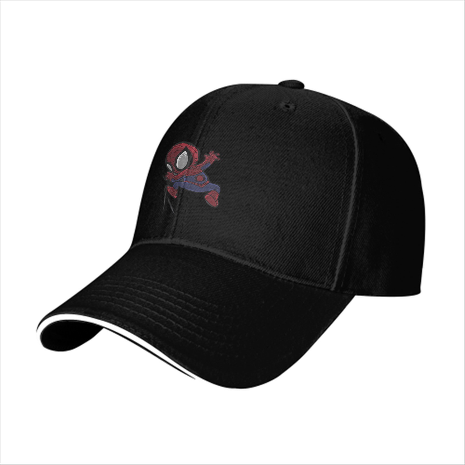 Black Baseball Cap with Chibi Spider-Man Graphic