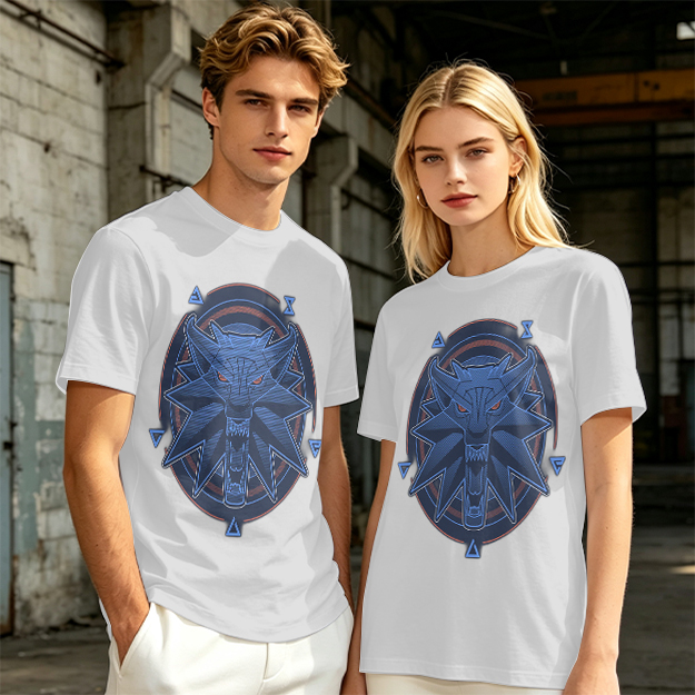 Olive T-Shirt With Witcher Wolf Medallion Graphic Print