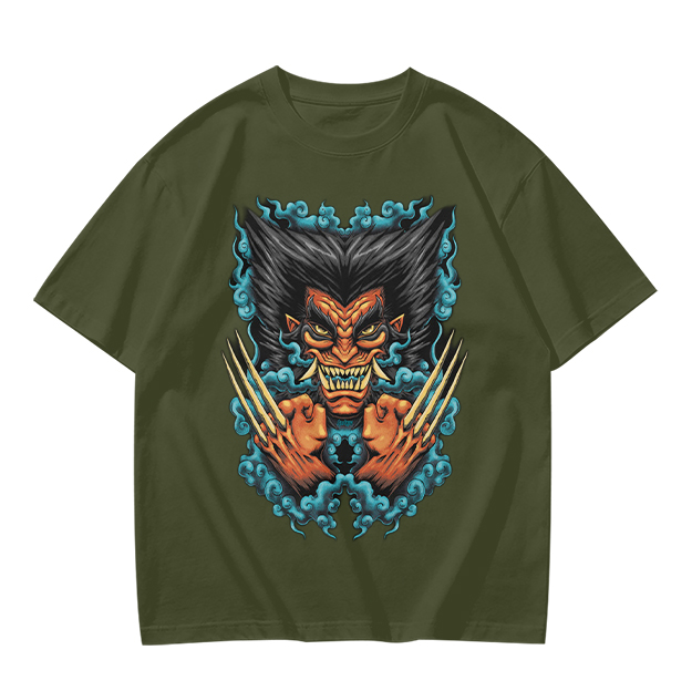 Oni-style wolverine graphic olive t-shirt