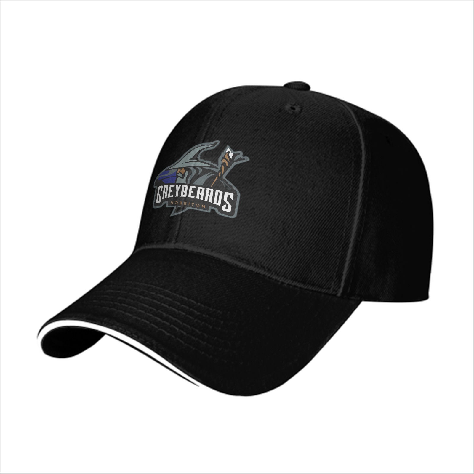 Black baseball cap with Greybeards Hobbiton wizard logo