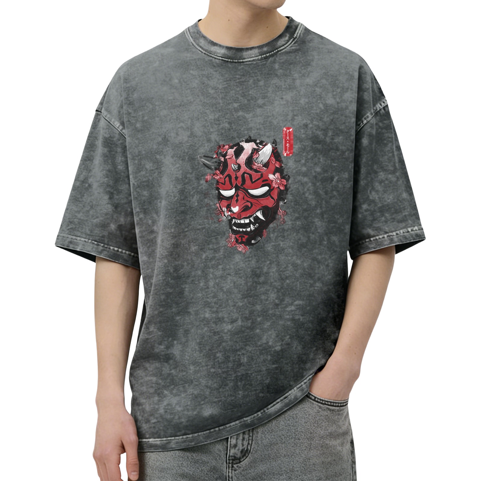 Vintage Wash Japanese Oni Mask Graphic T-Shirt