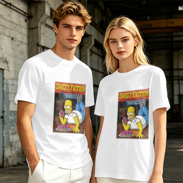 Olive T-Shirt with Homer Simpson Sweet Fiction Donut Print