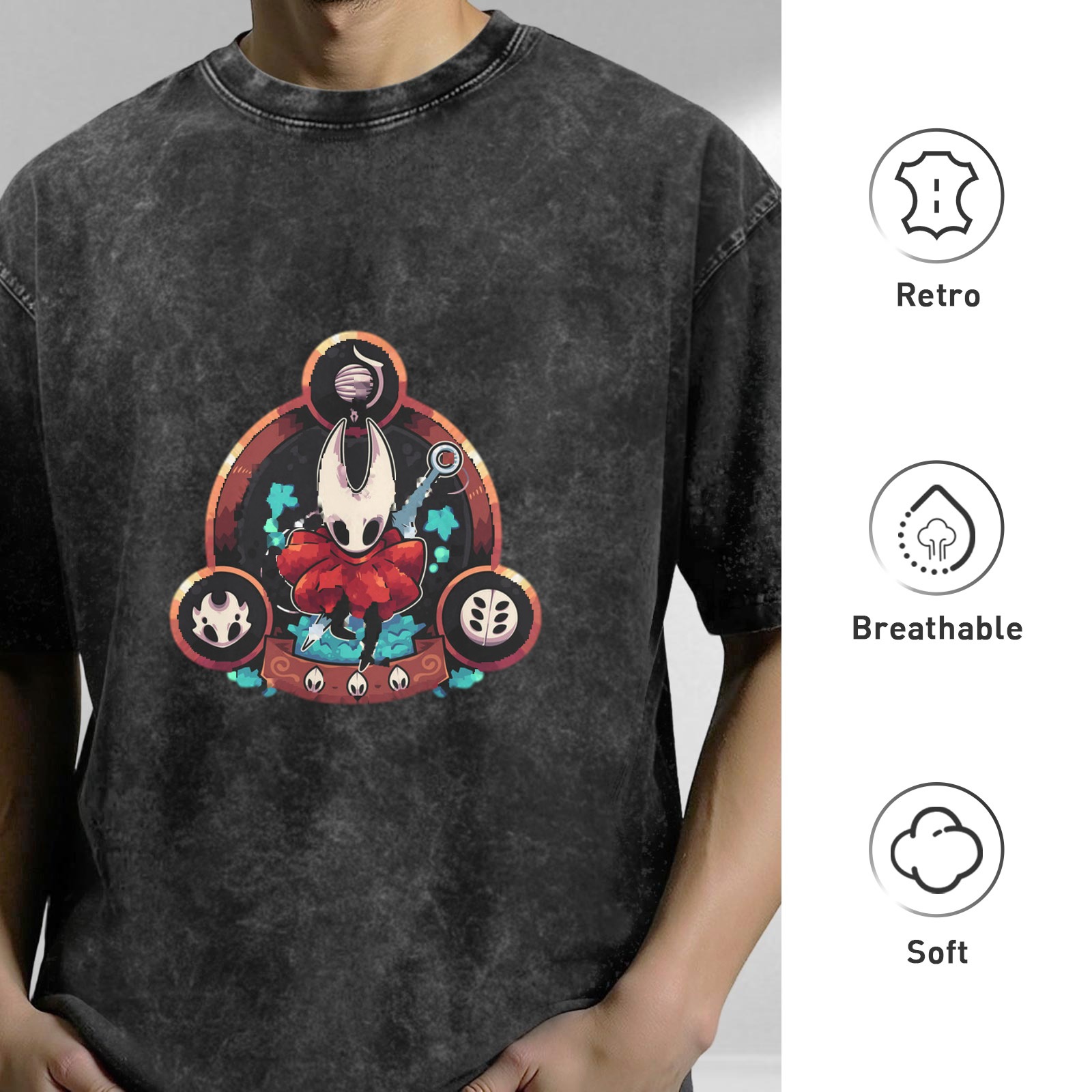 Hollow Knight Themed Graphic Dark Wash T-Shirt
