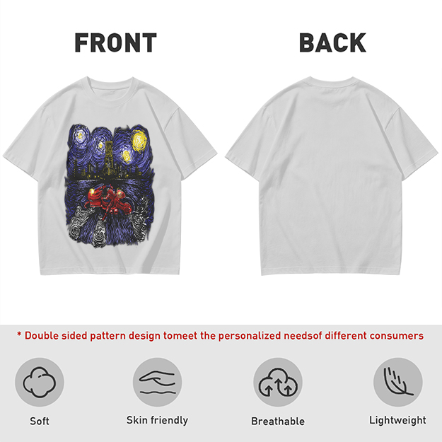 Olive T-Shirt with Starry Night Superhero Cityscape Art Print