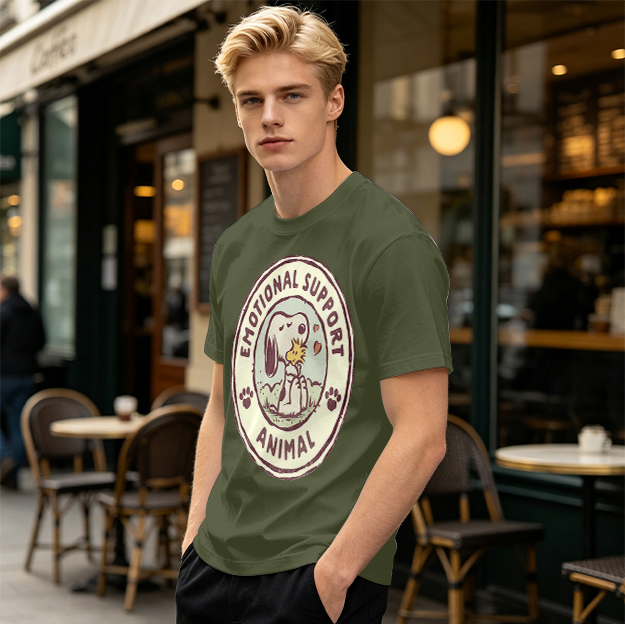 Olive Green Snoopy Emotional Support Animal Graphic T-Shirt