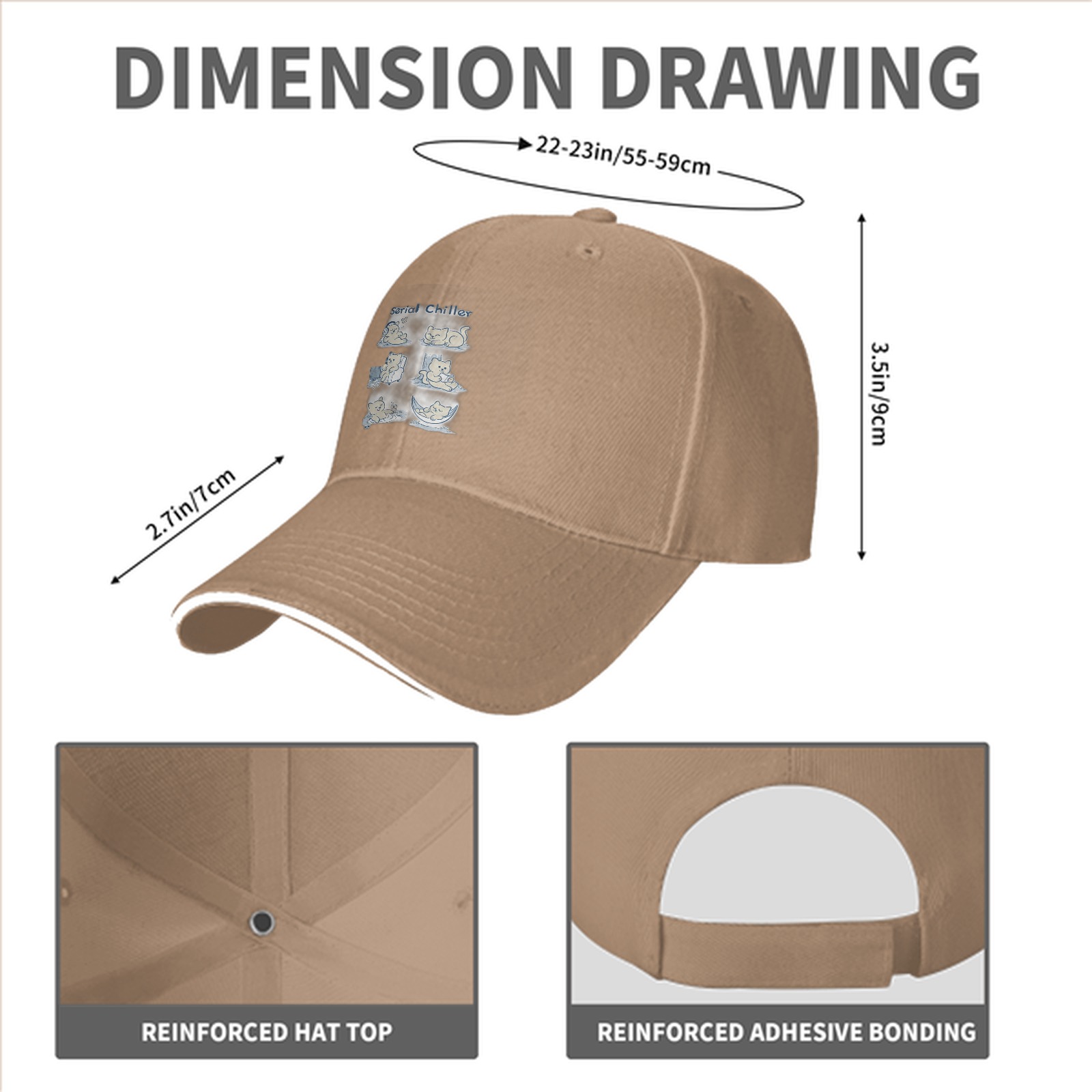 Black baseball cap with serial chillax cat illustrations