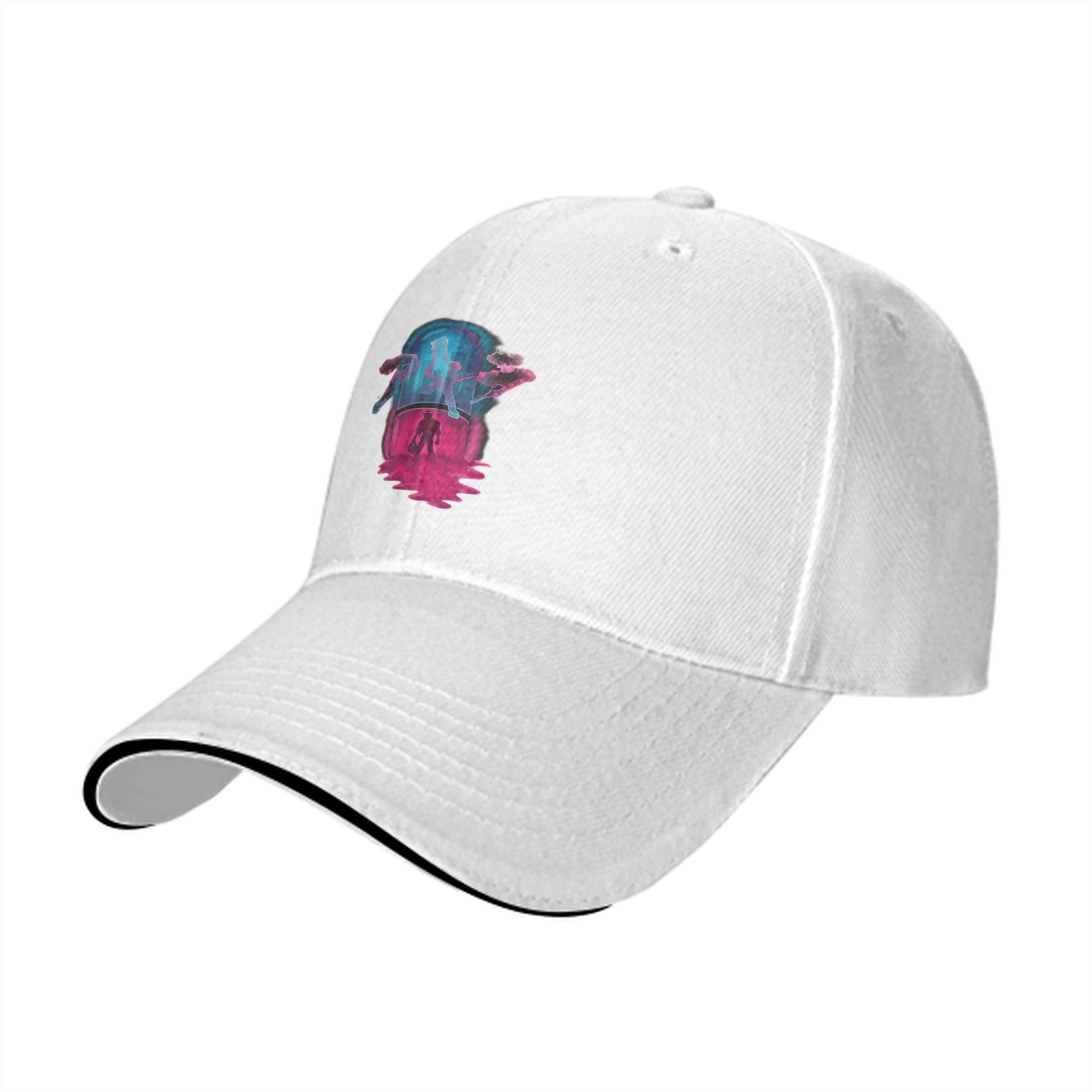 Black Baseball Cap With Neon Anime Style Graphic Print