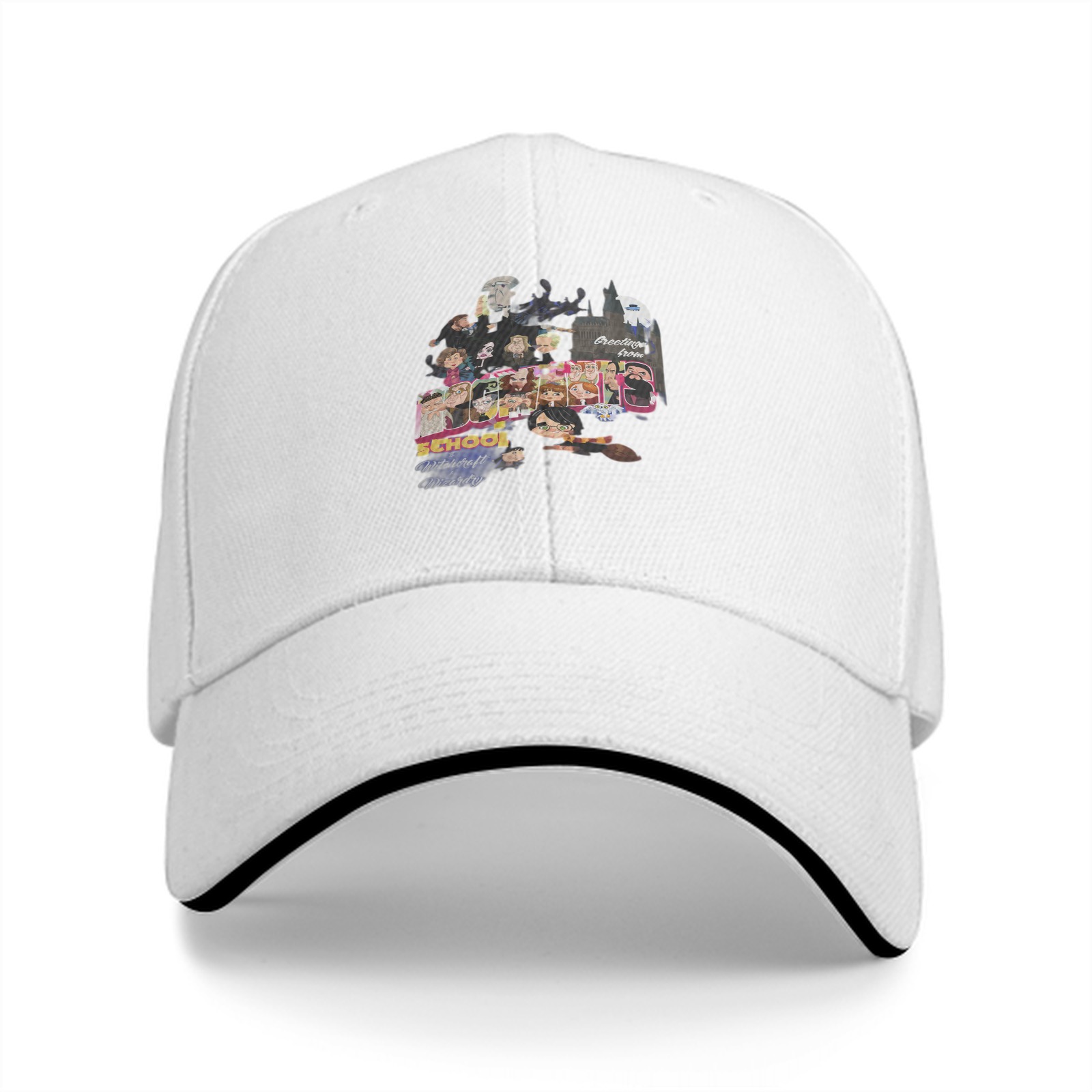 Black Baseball Cap with Wizard School Themed Character Print