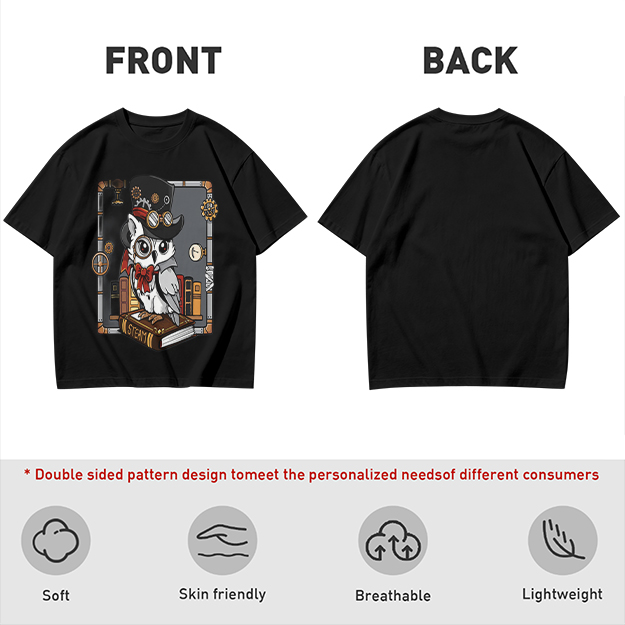 Owl in Steampunk Attire on Book Graphic Tee