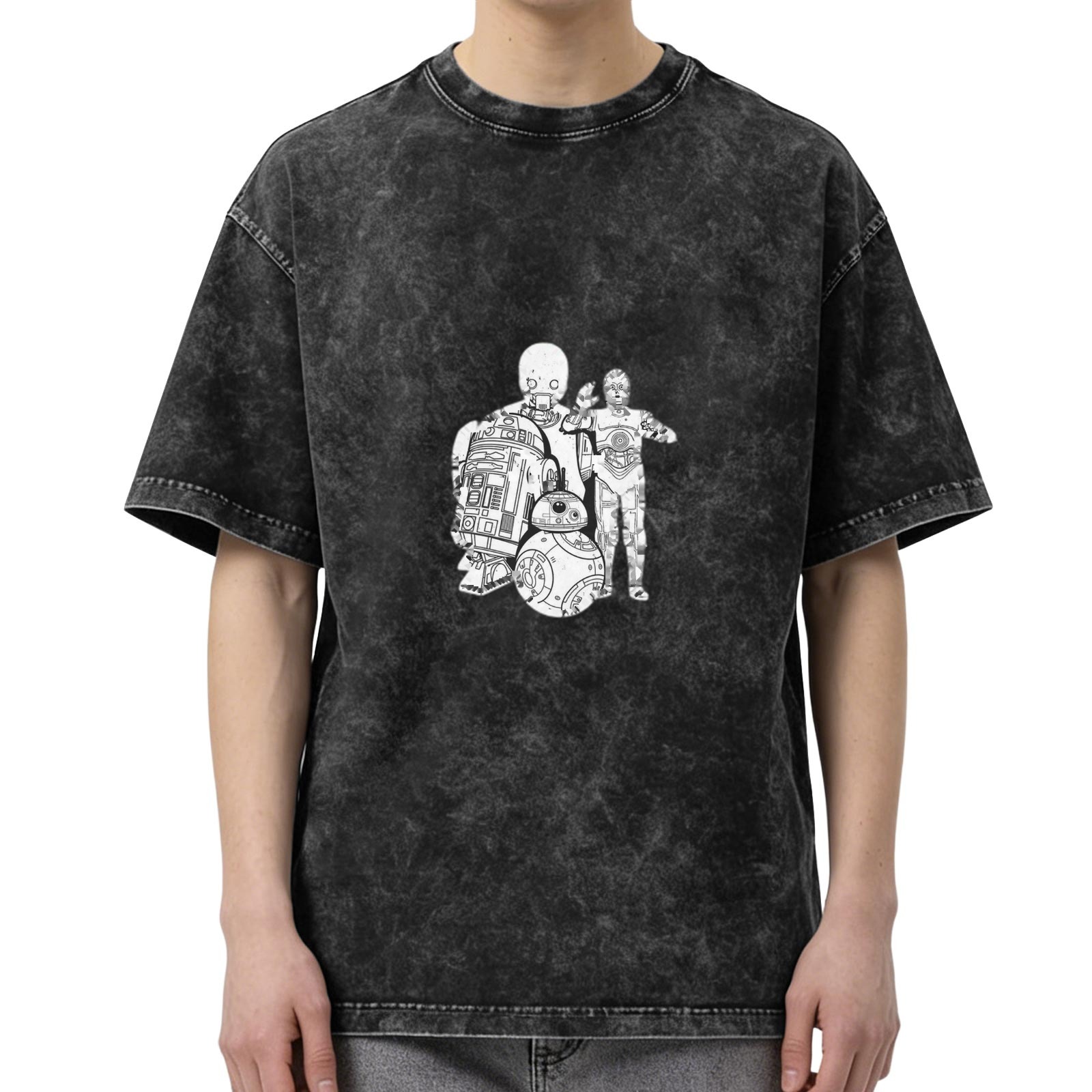 Star Wars Droids Graphic Black Acid Wash Oversized T-Shirt