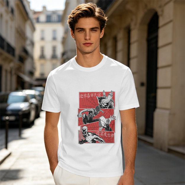Olive T-shirt with Spider-Verse Style Comic Panels Print