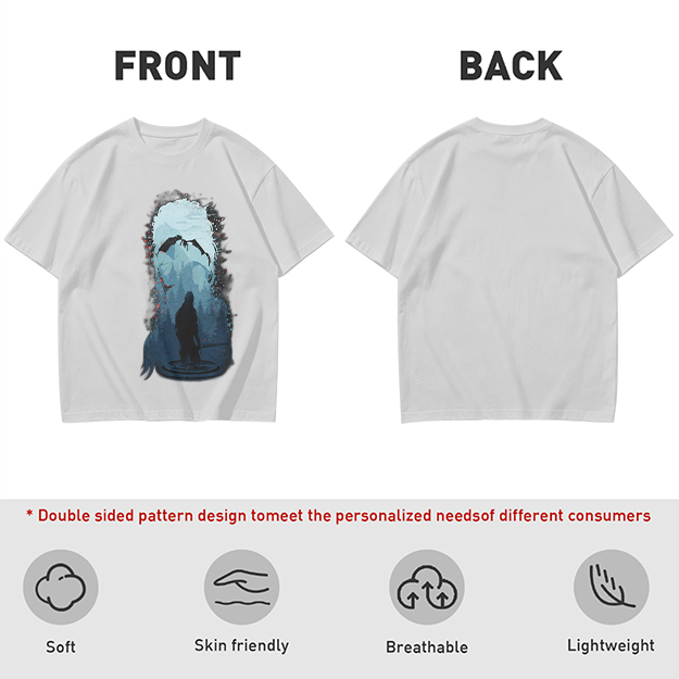 Olive T-Shirt With Dark Fantasy Silhouette And Dragon Print