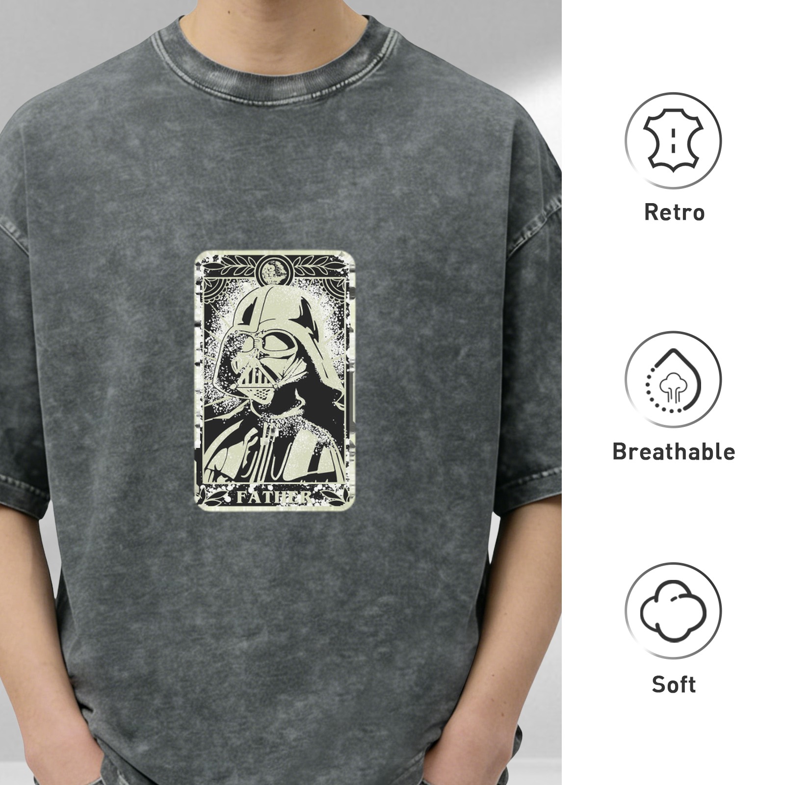 Star Wars Darth Vader 'Father' Tarot Card Graphic Vintage Wash T-shirt