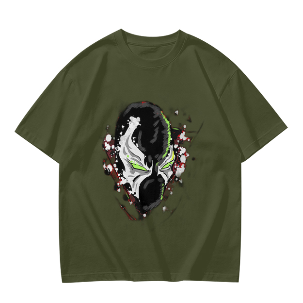 Olive T-shirt with Spawn Character Mask Graphic Print